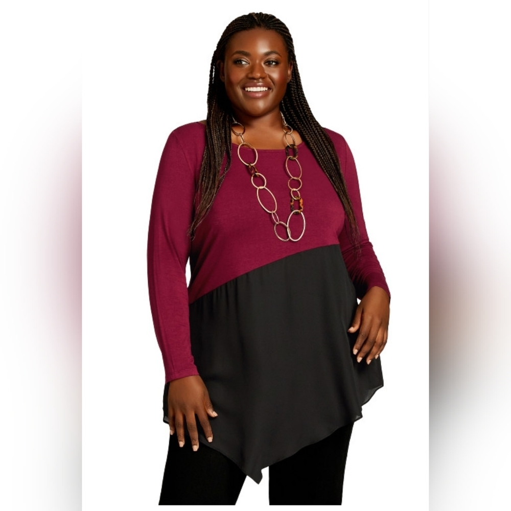 Burgundy and black Color Block Top